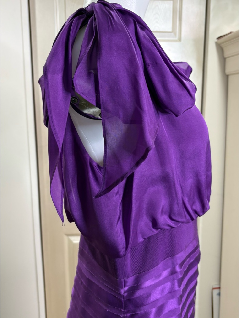 CH Carolina Herrera Purple Silk Dress Cocktail Evening Designer Bow Detail - Picture 6 of 13